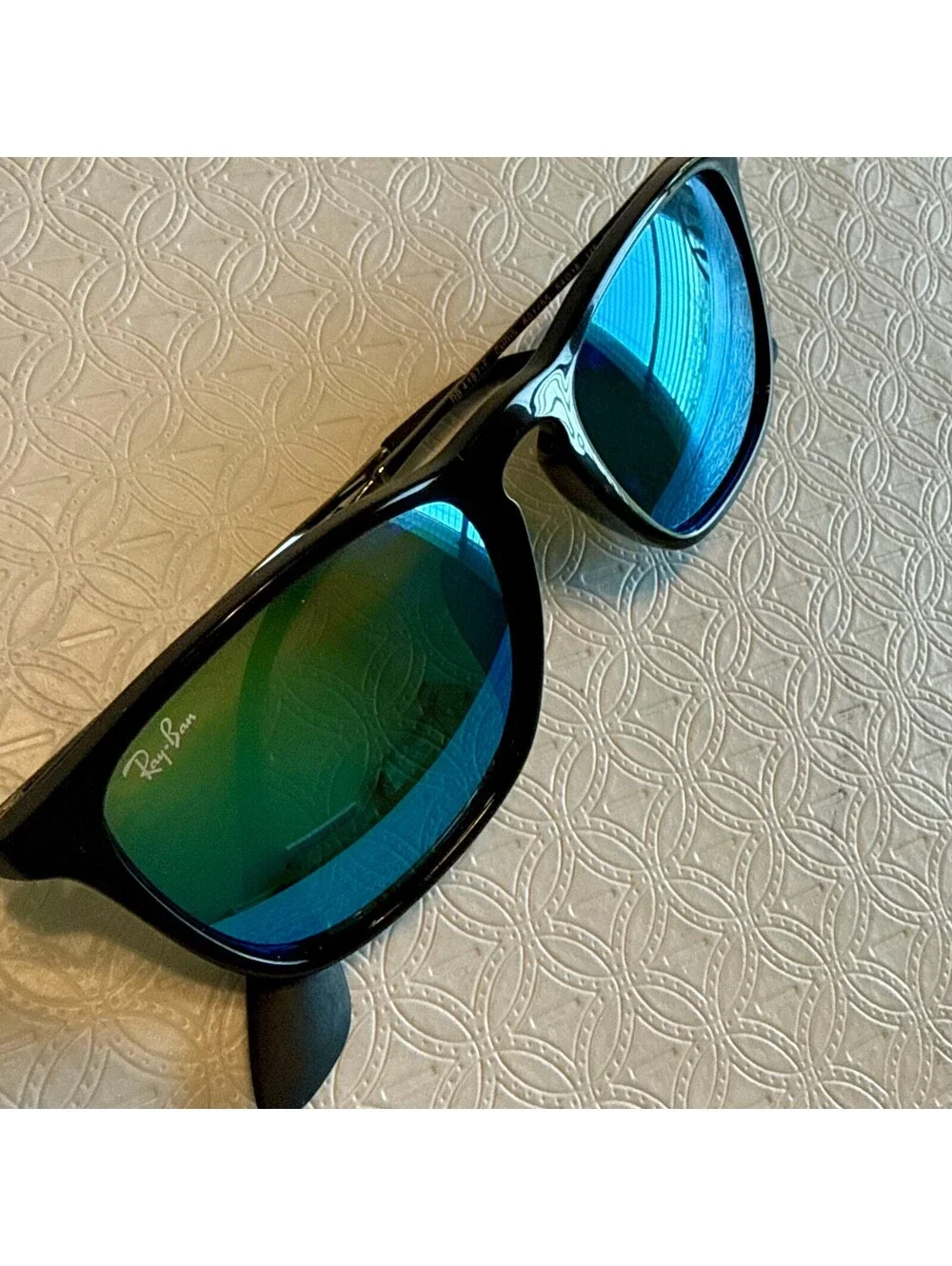 Ray-Ban RB4187F Chris Sunglasses Black Frame Blue Green Mirror Lenses